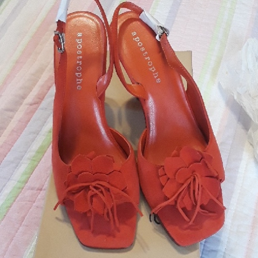 Apostrophe Red Suede Sling Back Heels with Striking Design